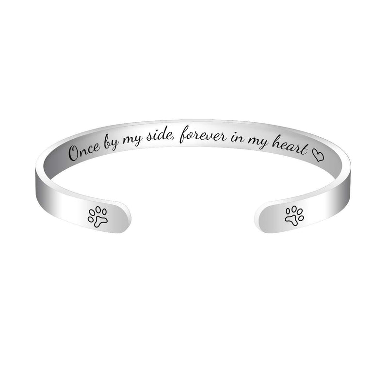 Dog or Cat Paw Memorial Cuff Bangle Bracelet Jewelry Pet Memorial Gifts for Women Men,Support Personalized Custom Engrave Name Once by my side, forever in my heart - PawsPlanet Australia