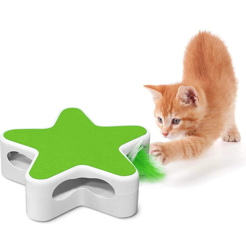 Nice Dream Interactive Cat Toy, Pentagram Box Electronic Cat Toy with Rotating Feather Teaser, Automatic Cat Kitten Toys for Training Hunting Exercise (Green) Green - PawsPlanet Australia