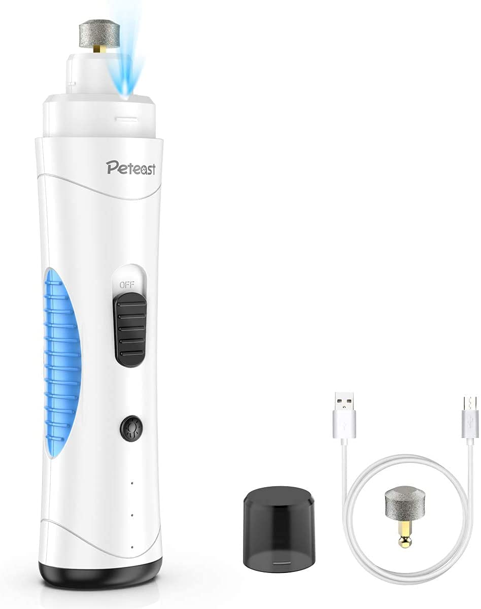 Peteast Electric Pet Nail File, 2200mA lithium battery Professional Pet Nail Clippers with LED Light, 2 Speeds Quick Charging Electric Rechargeable Trimmer for Small Medium Large Dogs Cats Blue - PawsPlanet Australia