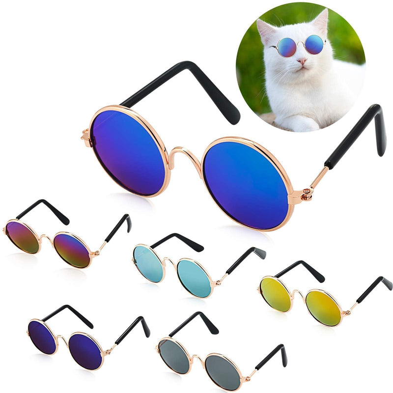 6 Pieces Funny Cute Cat Small Dog Sunglasses Classic Retro Circular Metal Prince Sunglasses Eye-wear Photos Props Accessories Cosplay Glasses (Black and Mix Reflective Color) Black and Mix Reflective Color - PawsPlanet Australia