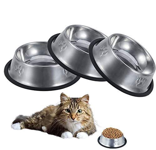 upain 3 Pieces Cat Bowls Non Slip Stainless Steel Pet Feeding Bowls Cat Feed Bowl Cat Water Bowl for Cats Puppies Rabbits Small Dogs - PawsPlanet Australia