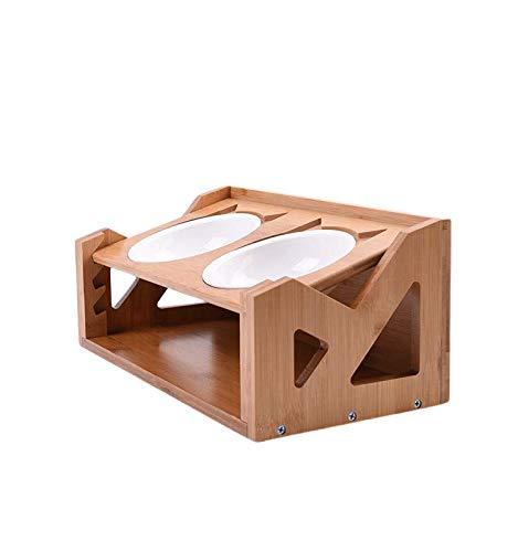 Premium Quality ADJUSTABLE Elevated Cat and Pet Dining Table, Titled Angle Raised Wooden Stand with dual Ceramic Bowls. Adjustable Size for Multiple Pets or Growing Pets - PawsPlanet Australia