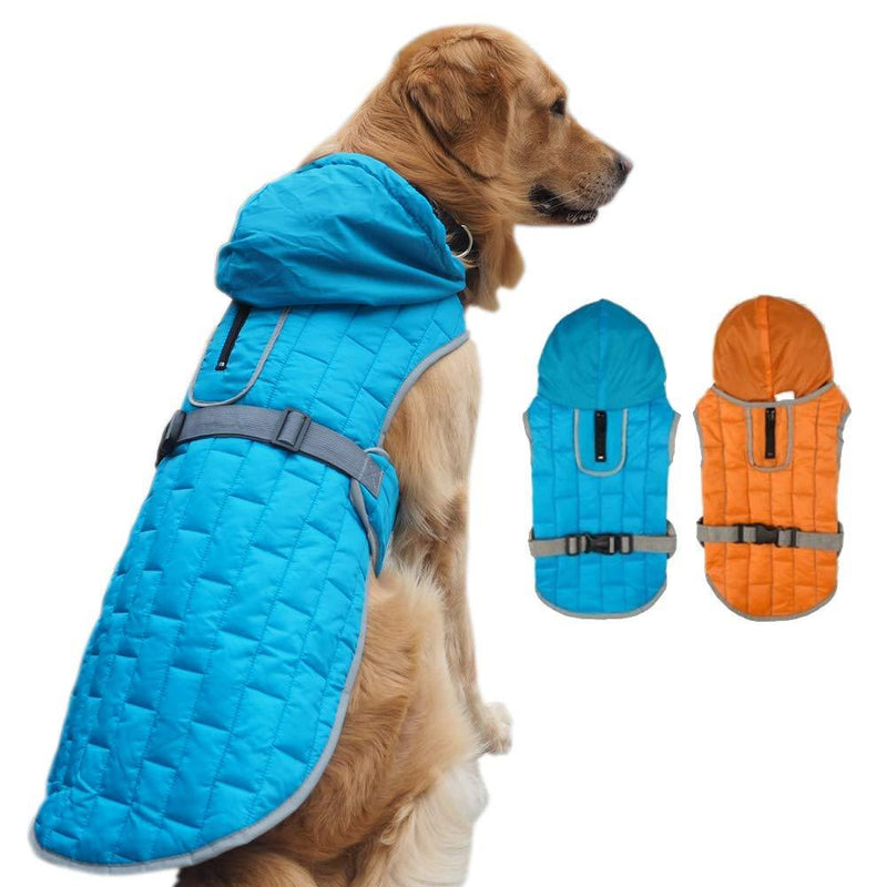 EASTLION Winter Reversible Waterproof Dog Coat Vest Warm Reflective Puppy Hoodie Jacket Pet Clothes Apparel With Harness Hole for Small Medium Large Dogs,Blue+Orange,Size XL Blue - PawsPlanet Australia