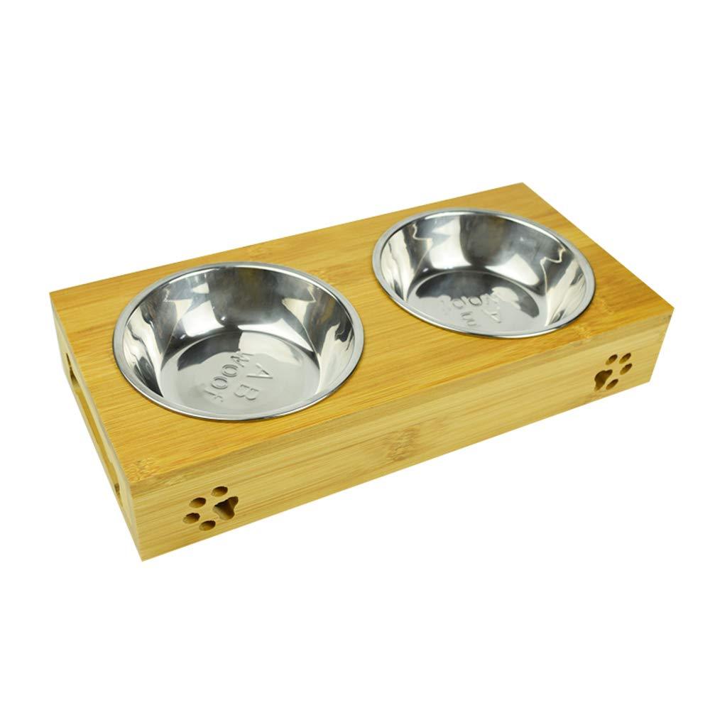 MIGHTYDUTY Raised Pet Bowls Food and Water with 2 Stainless Steel Bowls Dog Cat Elevated Bamboo Non-Slip Stand Feeder Dishes L - PawsPlanet Australia