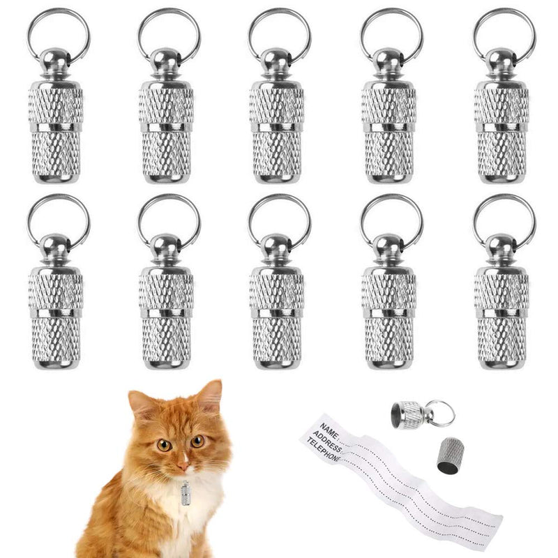 ManLee 10Pcs Pet ID Tags Anti -Lost Dog Cat ID Tag Stainless Steel ID Name Tags Barrel Tube with Address Name Label for Cat Puppy Pet Collar Silver - PawsPlanet Australia