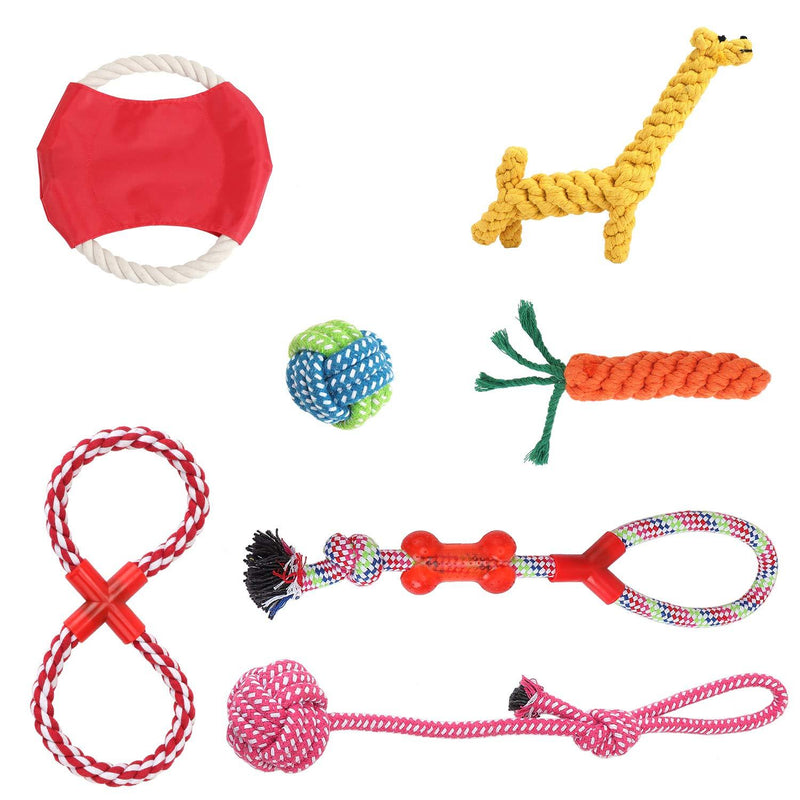 Fippy Dog Rope Toys 7PCS Pet Dog Chew Toys Cotton Squeak Interactive Toys for Small and Medium Dogs Teething Training - PawsPlanet Australia