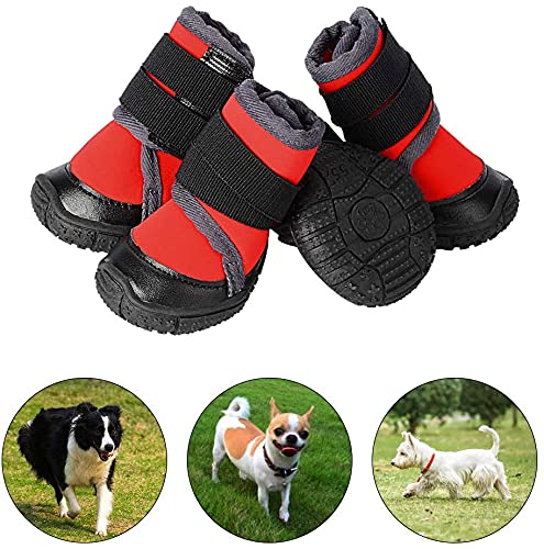 PETLOFT Dog Boots, Slip Resistant Waterproof 4pcs Dog Puppy Shoes for Small Medium Large Dogs with Adjustable Fastener Strap, Protect Pet Paws Easy to Wear (XXS, Red) XXS (Pack of 4) - PawsPlanet Australia