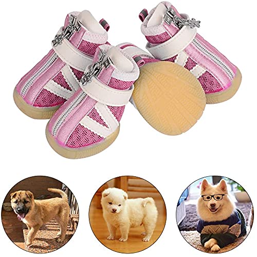 PETLOFT Small Dog Shoes, Reflective Slip Resistant 4pcs Dog Puppy Boots Booties Pet Sneakers with Adjustable Fastener Strap for Small Medium Dogs, Protect Paws Easy to Wear Daily Use (XXXS, Pink) XXXS (Pack of 4) - PawsPlanet Australia