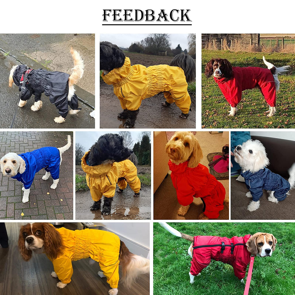 Morezi dog raincoat with high collar waterproof raincoat for dogs reflective four-leg rain gear jumpsuit for puppies small medium pet - Red - S Small(Back: 30cm) - PawsPlanet Australia