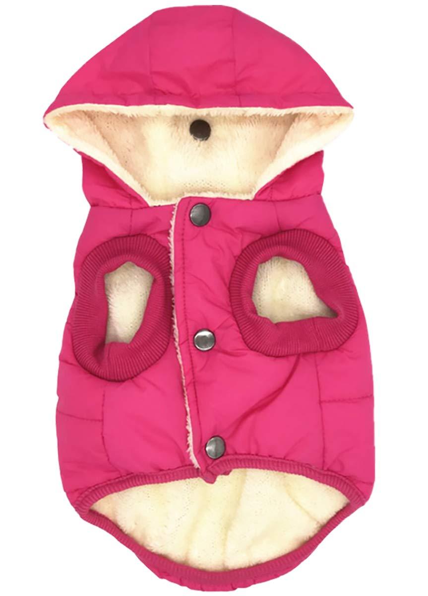 Morezi Dog coats, dog snowsuit, fleece pet clothes, dog winter jacket with hoodies Pet Cloth Warm and Soft Dog Vest Jackets Apparel - Pink - S Small(Chest: 44CM) - PawsPlanet Australia