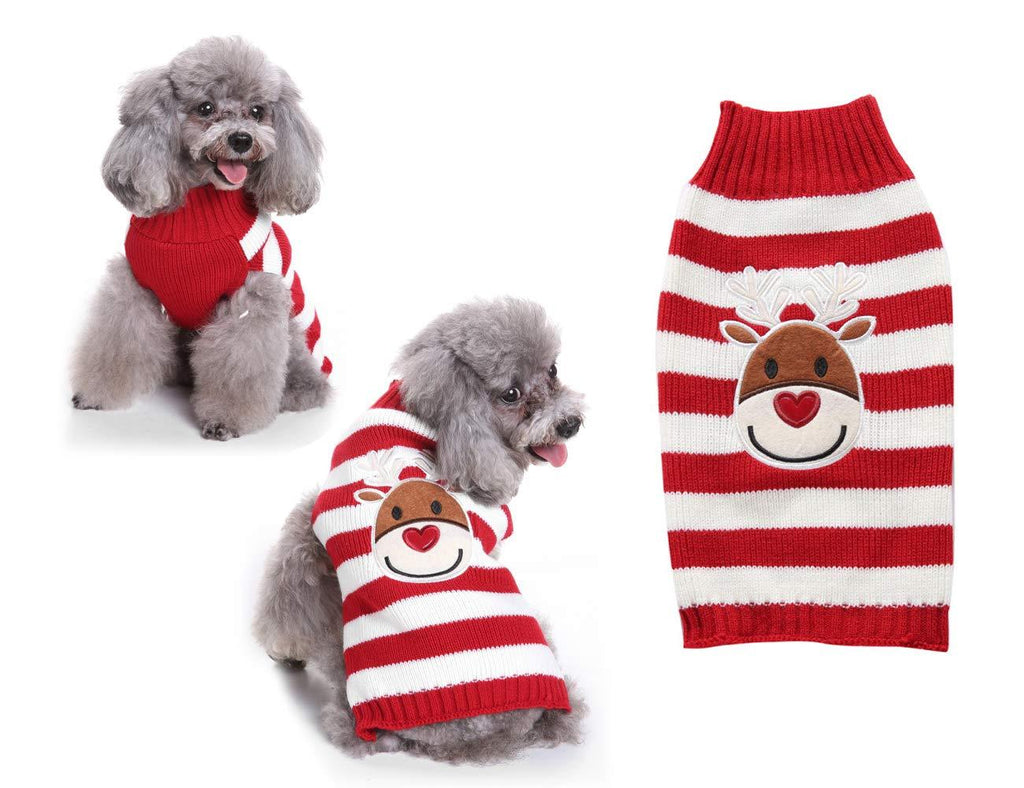 Tineer Pet Sweaters - Puppy Pullover Hoodie Sweaters Knitwear Halloween Christmas Cartoon Warm Coat Apparels for Small Medium Dogs Cats Rabbits (M, Elk Red Strip) M - PawsPlanet Australia