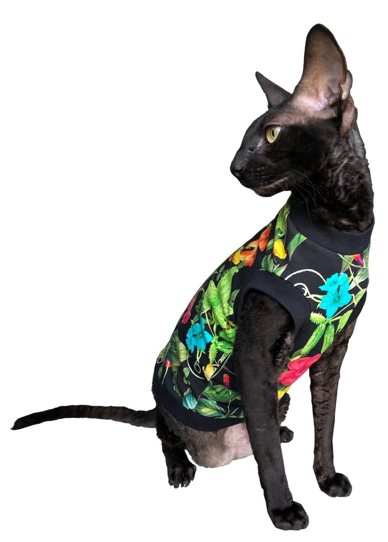 Kotomoda Hairless Cat's cotton stretch T-shirt Night Flowers for Sphynx Cats (XS) XS - PawsPlanet Australia