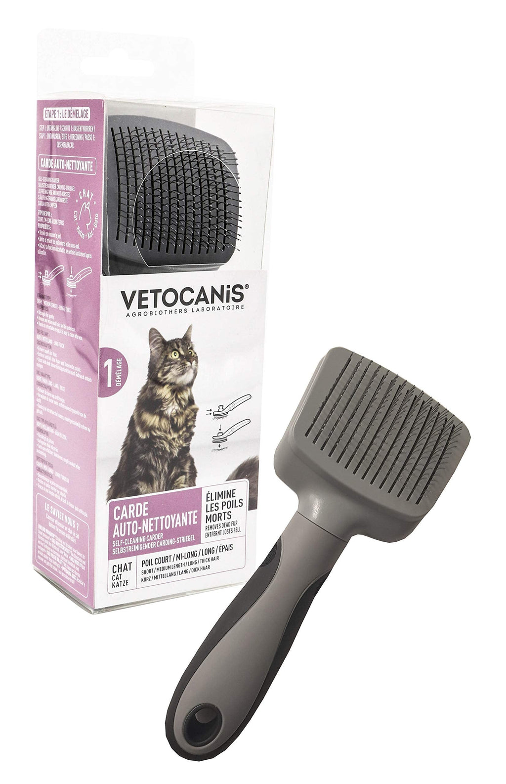 Vetocanis Retractable and Self-Cleaning Carding Brush for Cats, 0.16301 kg - PawsPlanet Australia