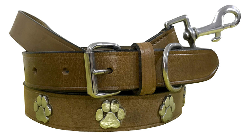 BRADLEY CROMPTON (Dog Lead + Dog Collar) Genuine Leather Matching Pair Dog Collar and Lead Set L L (45-56cm) KhakiBrown - PawsPlanet Australia