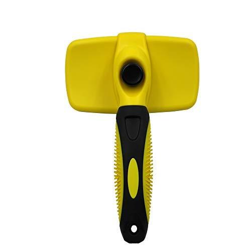 AILOVA Pet Grooming Slicker Brush, Stainless Steel Dog Pets Cat Comb Self Cleaning Deshedding Tool for Domestic Animals Hair Remover (Yellow) - PawsPlanet Australia