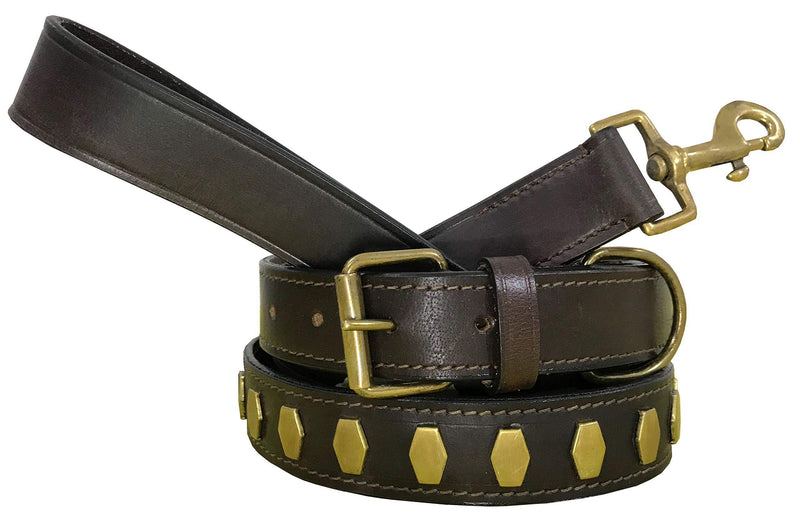 BRADLEY CROMPTON Genuine Leather Matching Pair Dog Collar and Lead Set L L (45-56cm) Brown - PawsPlanet Australia