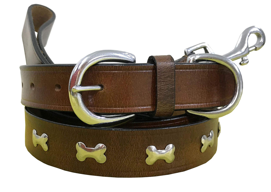 BRADLEY CROMPTON Genuine Leather Matching Pair Dog Collar and Lead Set M M (38-48cm) Light Brown - PawsPlanet Australia