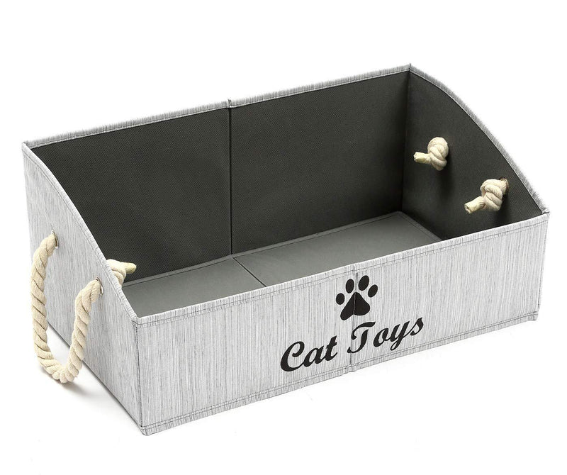 Geyecete Large CAT Toys Storage Bins - Foldable Fabric Trapezoid Organizer Boxes with Cotton Handle, Collapsible Basket for Shelves(Gray-CAT) Gray - PawsPlanet Australia