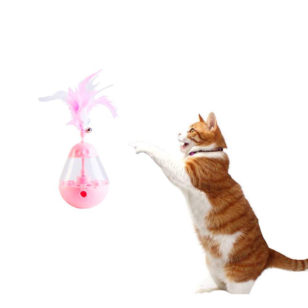 Interactive Cat Toys - Cat Feather Toy & Cat Slow Feeder Cat Food Ball & Auto-Rotating Sounding Toy,Cat Leaky Ball with Tumbler Toy(Pink) Pink - PawsPlanet Australia
