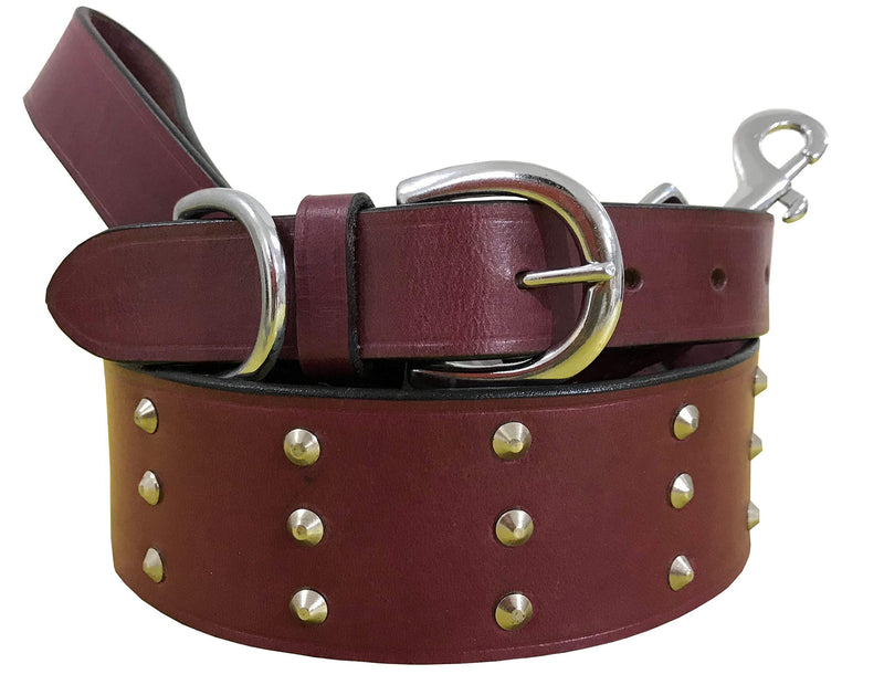 BRADLEY CROMPTON Genuine Leather Matching Pair Dog Collar and Lead Set M 14-18 Inches Pink - PawsPlanet Australia