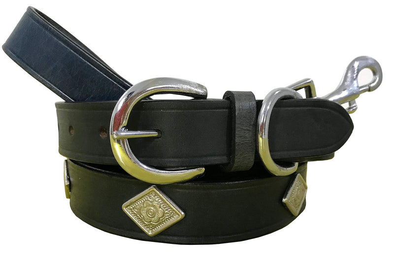 BRADLEY CROMPTON Genuine Leather Matching Pair Dog Collar and Lead Set L L (45-56cm) Black - PawsPlanet Australia