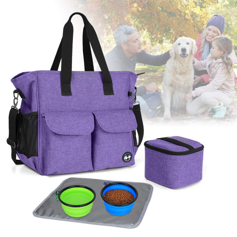 Teamoy Travel Bag for Dog Gear, Pet Supplies Tote Bag for Carrying Pet Food, Treats, Toys and Other Essentials, Ideal for Travel, Camping or Day Trips, Purple - PawsPlanet Australia