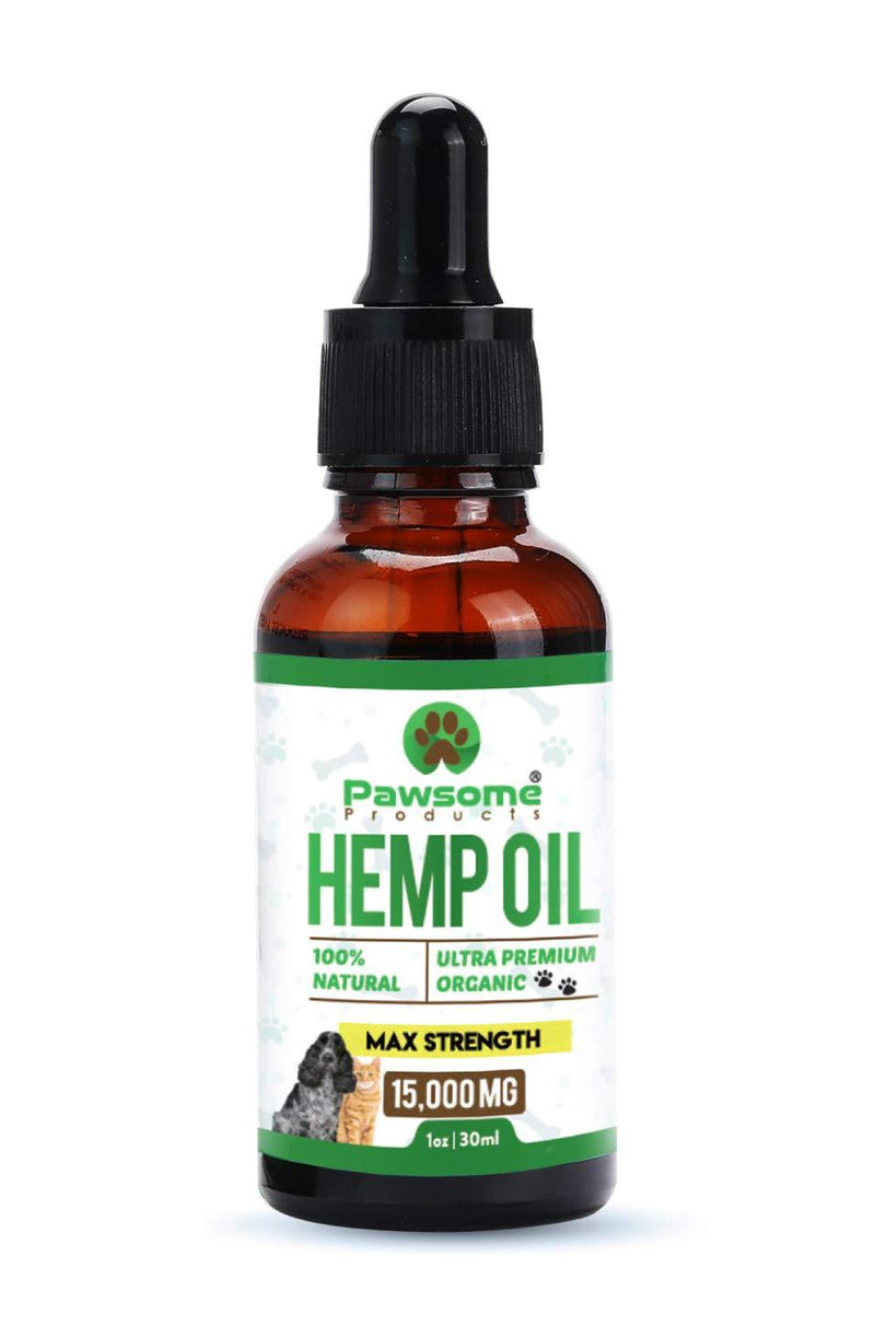 Pawsome Products® Hemp Oil for Dogs, Cats & Pets | High Strength 15,000mg / 30ml | Rich in Omega 3 & 6 | Organic | Made & Certified in UK - PawsPlanet Australia