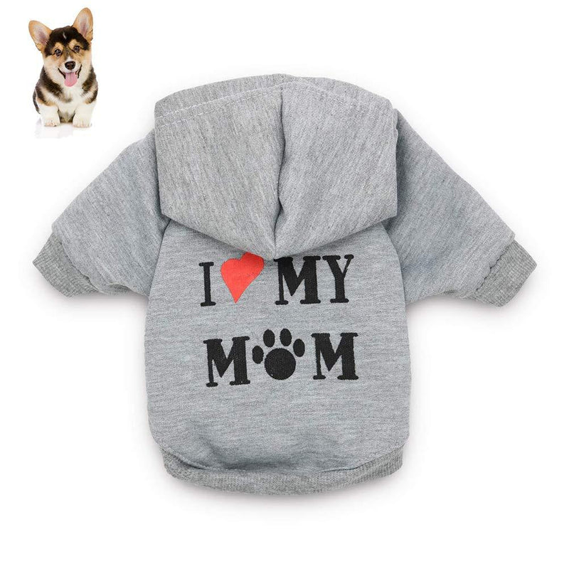 Macabolo Small Pet Dog Clothes I Love My Mom Printed Hoodie Puppy Sweatshirt Warm Puppy Clothes Cotton Blend Hoodie for Winter Autumn M gery - PawsPlanet Australia