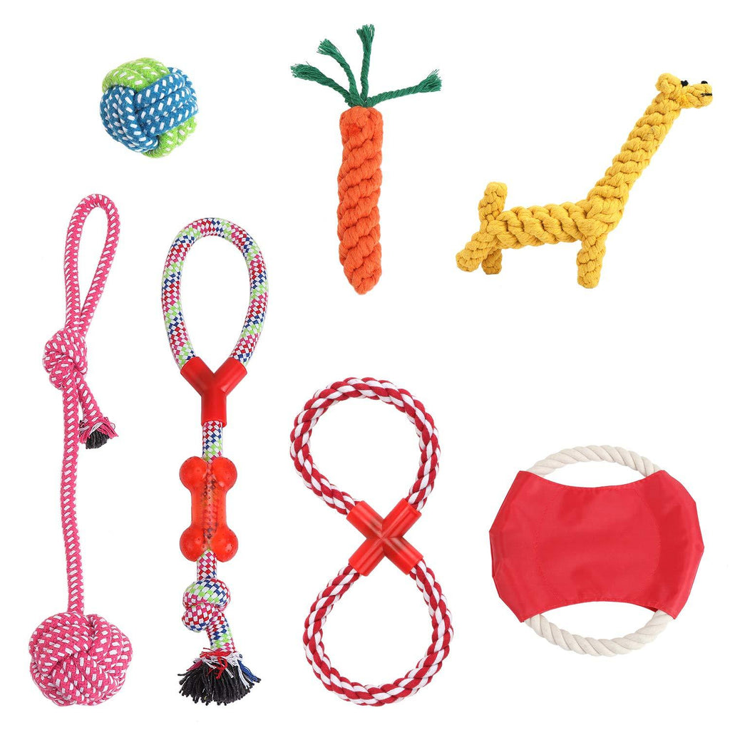 Coolty 7pcs Puppy Dog Chew Toys Teething Training, Cotton Puppy Rope Toy, Interactive Toy Set for Small and Medium Dogs - PawsPlanet Australia