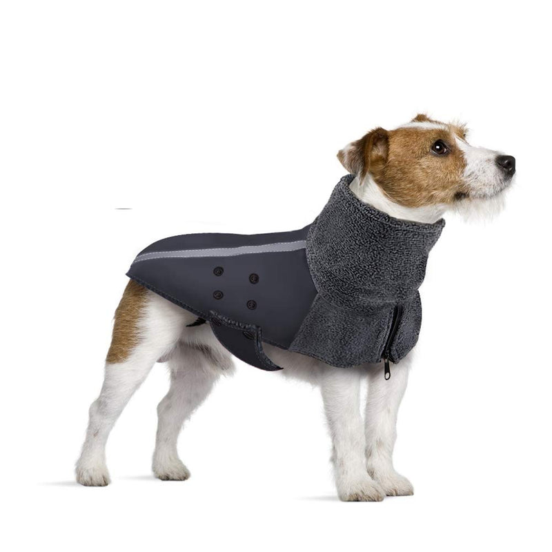 SlowTon Winter Dog Coat, Warm Polar Fleece Lining Doggie Outdoor Jacket with Turtleneck Scarf Reflective Stripe Adjustable Waterproof Windproof Puppy Vest Soft Pet Outfits for Small Medium Large Dogs M Grey - PawsPlanet Australia