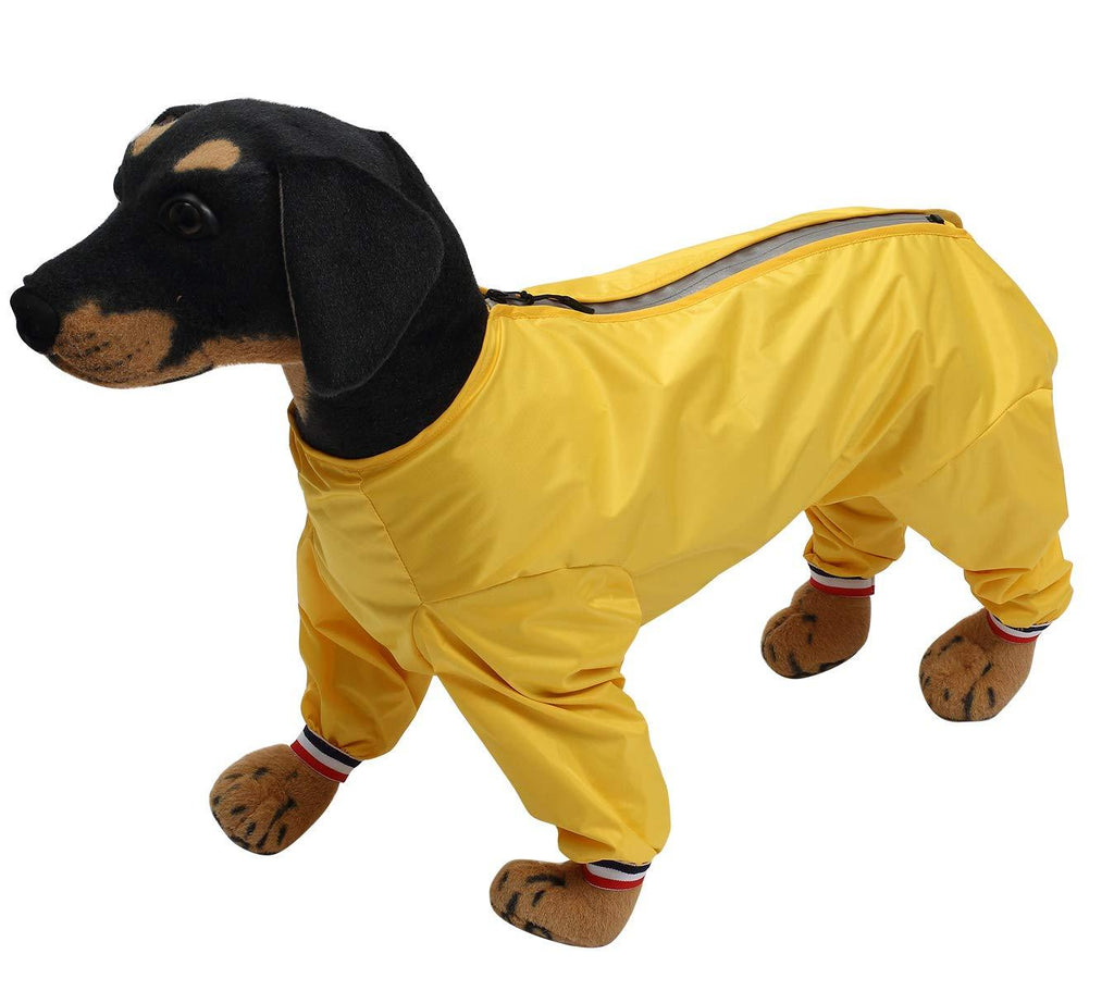 Dog raincoat, rain snow jacket, zipper in back, waterproof jumpsuit with collar hole and reflective strip - Yellow - XS - PawsPlanet Australia