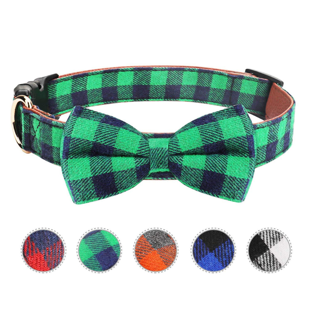 HAOPINSH Dog Bow Tie, Dog Cat Collar With Bow Tie Buckle Light Plaid Dog Collar for Dogs Cats Pets Soft Comfortable,Adjustable (M, Green) Medium - PawsPlanet Australia