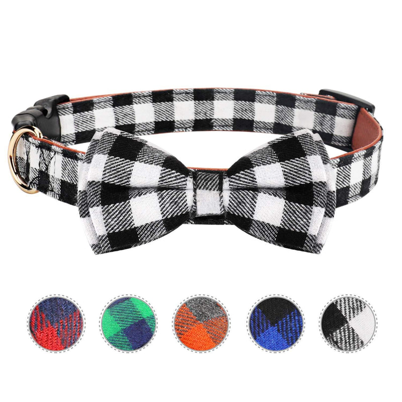 HAOPINSH Dog Bow Tie, Dog Cat Collar With Bow Tie Buckle Light Plaid Dog Collar for Dogs Cats Pets Soft Comfortable,Adjustable (S, Black) Small - PawsPlanet Australia