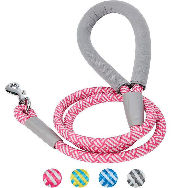 Umi. Essential Durable Diagonal Striped Dog Rope Lead in Pink with Comfy Neoprene Handle, 120 cm, Strong Leads for Dogs 120cm - PawsPlanet Australia