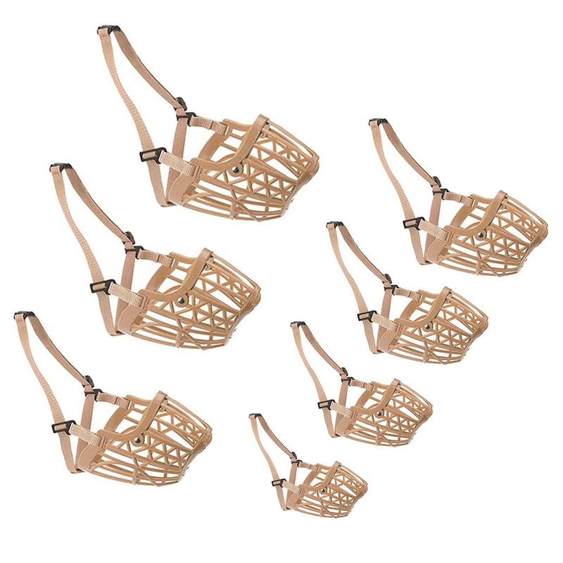 HUI JIN Plastic Basket Muzzle Adjustable Dog Muzzle for Small Medium Large Dogs,Light Khaki,Pack of 7 color-1 - PawsPlanet Australia