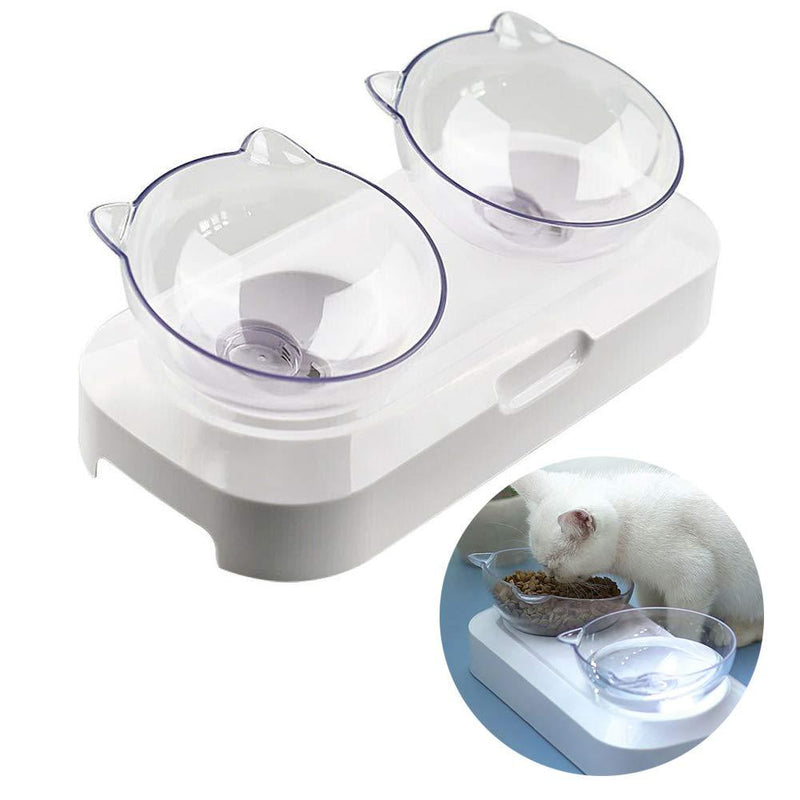 Miss Good Double Cat Bowl Raised Stand Pet Food Water Bowls for Dog Puppy Transparent Non-spill 0/15 Degree Adjustable Multi-Purpose Durable Elevated Feeder - PawsPlanet Australia