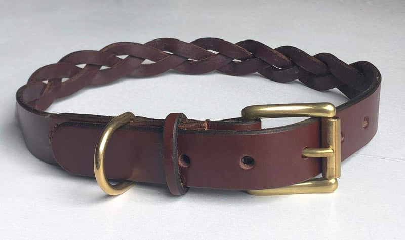 BROWN ITALIAN BRIDLE LEATHER DOG COLLAR FANTASTIC WEAVE 19"-23" 48CM-58CM LARGE HAND MADE BRASS ACCESSORIES - PawsPlanet Australia