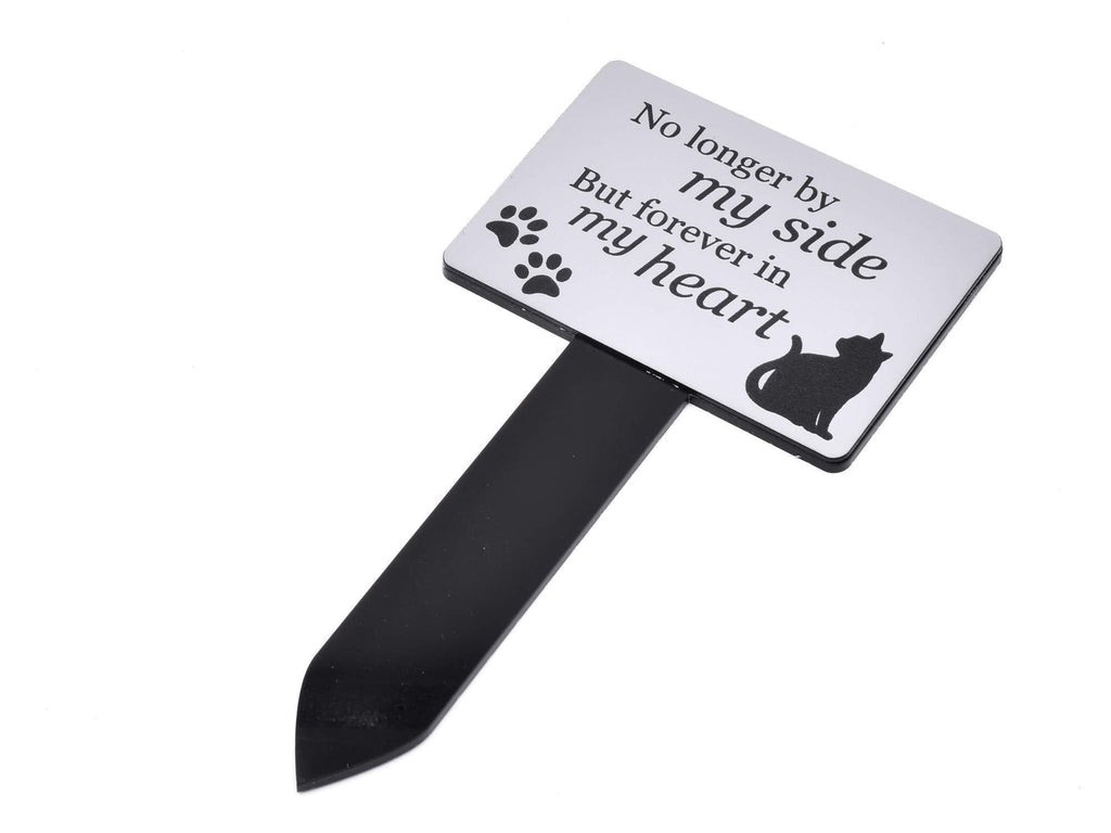 OriginDesigned Cat Memorial Plaque Stake SILVER and Black - Outdoor Garden Waterproof (By My Side In My Heart) By My Side In My Heart - PawsPlanet Australia
