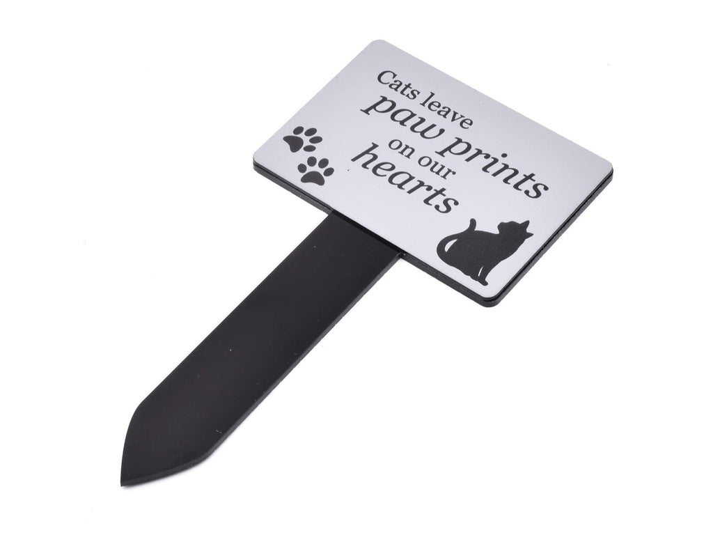 OriginDesigned Cat Memorial Plaque Stake SILVER and Black - Outdoor Garden Waterproof (Paw Prints) Paw Prints - PawsPlanet Australia