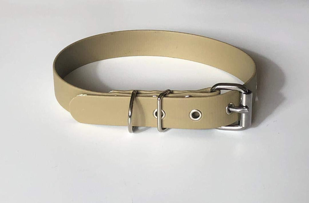 KHAKI BIOTHANE BUCKLE DOG COLLAR 19"-23" 48CM-58CM 25MM WIDE MEDIUM WATERPROOF HYPOALLERGENIC VEGAN DURABLE - PawsPlanet Australia