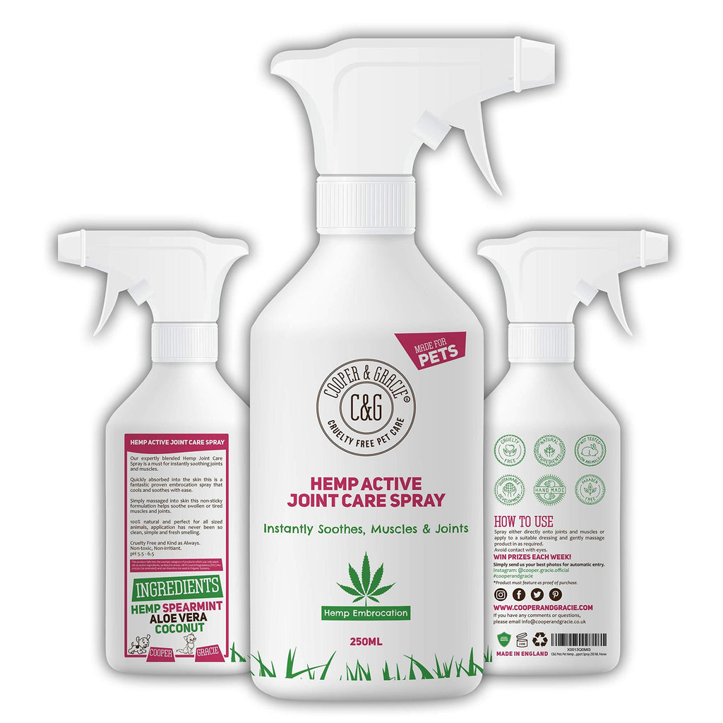 C&G Pets | HEMP ACTIVE JOINT CARE SPRAY 250ML | INSTANT SOOTHES MUSCLE & JOINT | QUICK ABSORB | 100% CRUELTY FREE VET RECOMMENDED | BEST FOR DOGS AND HORSES | AMAZING ESSENTIAL OIL EMBROCATION - PawsPlanet Australia