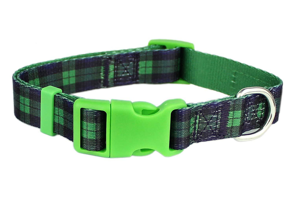 Parisian Pet Adjustable Nylon Dog Collar | Scottish Green Plaid Dog Collar | Size - S - PawsPlanet Australia