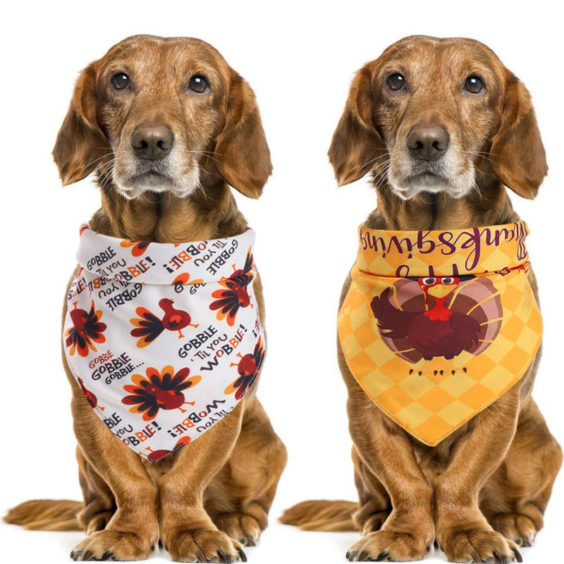 DELIFUR Dog Thanksgiving Turkey Bandanas Pet Christmas Bibs Cats Xmas Scarf (2 Pack) (Thanksgiving) - PawsPlanet Australia