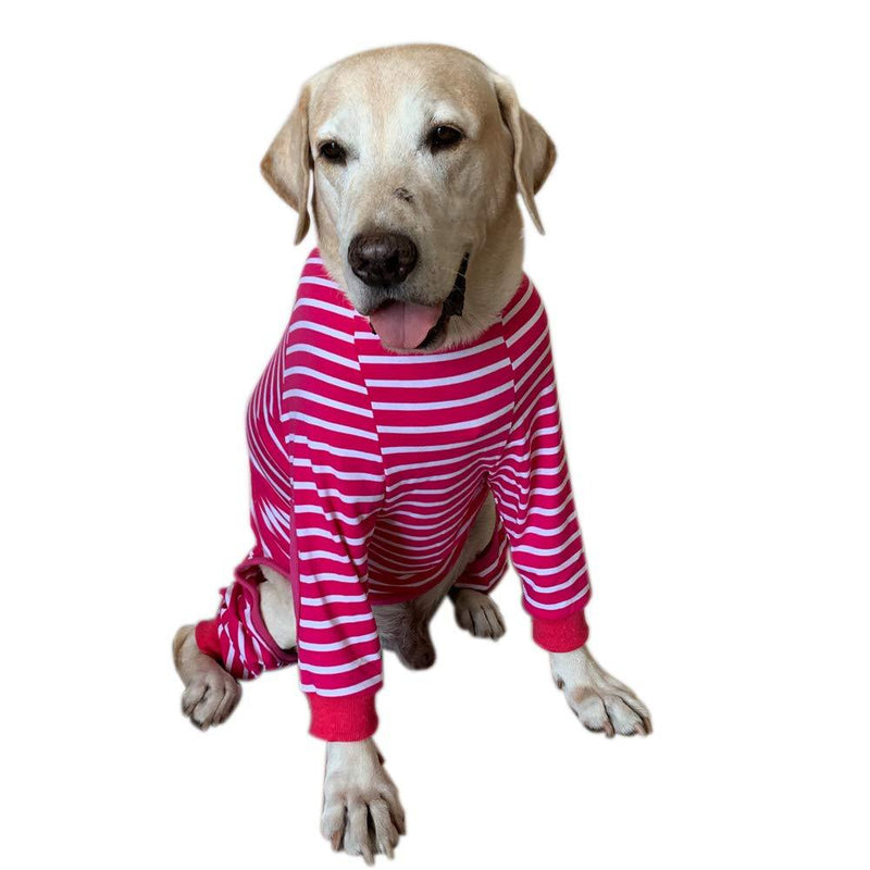 NashaFeiLi Pet Clothes, Dog Four-Legged Jumpsuit Striped Pajamas with Zipper Cotton Shirt for Large Dogs (9#, Pink) 9# : Back length--65cm - PawsPlanet Australia