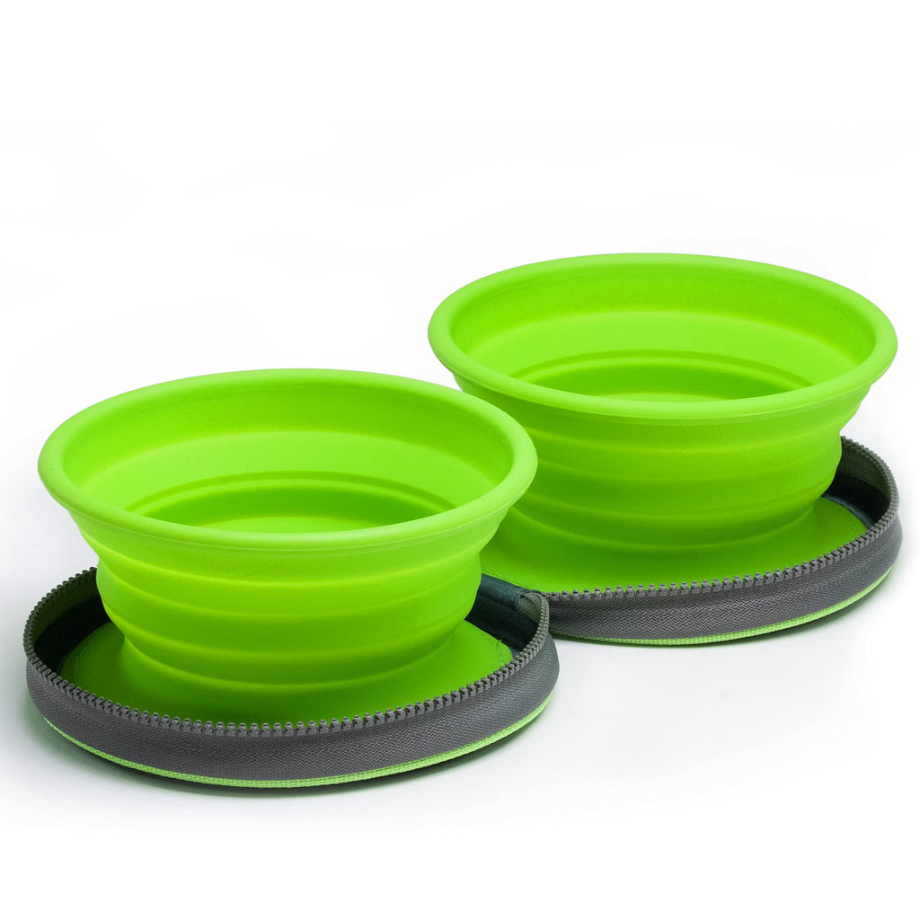 Two Collapsible Dog Bowls - Dog Water Bowl - Foldable Bowl with Travel Case - Green - PawsPlanet Australia