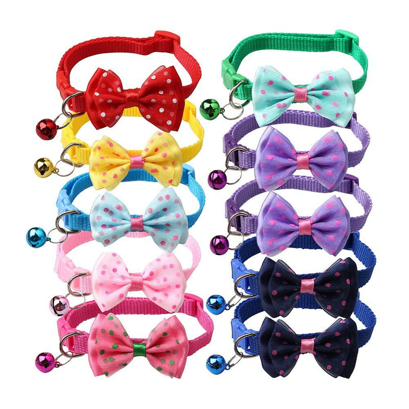 kuou 10 Pieces Cat Collars, Adjustable Cat Safety Collars Quick Release with Bells and Bow Tie for Small Pets - PawsPlanet Australia