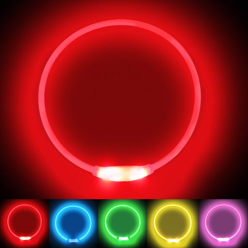 LMLMD Light up Dog Collar Waterproof, LED Dog Collar USB Rechargeable, Glowing Pet Collar for Night Safety, Cut To Size Universal Fit, for Small Medium Large Dogs, Red - PawsPlanet Australia
