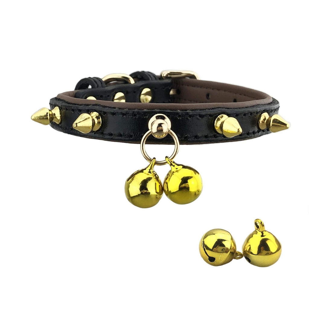 Newtensina Punk Bells Cute Dog Collar with Studs Studded Puppy Collars for Small Dogs Cats - include 2 pcs bells replacement - Black - XS - PawsPlanet Australia