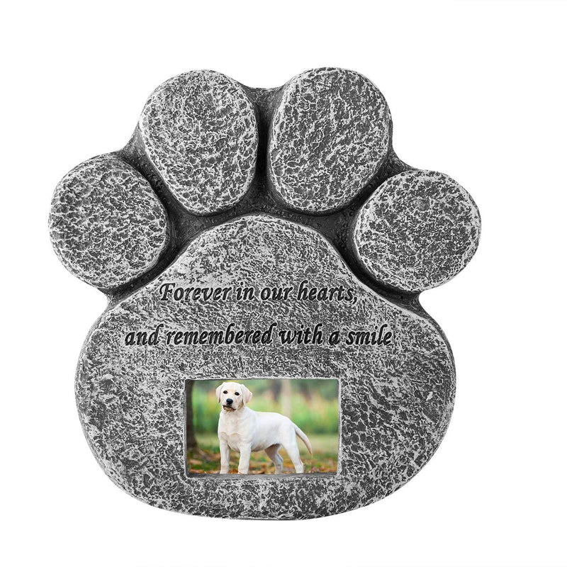 Paw Print Pet Memorial Stone with Customizable Photo Slot - Indoor Outdoor Dog or Cat for Garden Backyard Marker Grave Tombstone - PawsPlanet Australia