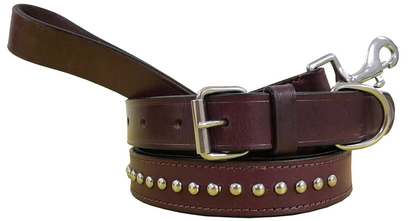 BRADLEY CROMPTON Genuine Leather Matching Pair Dog Collar and Lead Set L L (45-56cm) Purple - PawsPlanet Australia